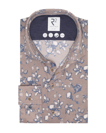 Floral print cotton shirt 042 - Taupe