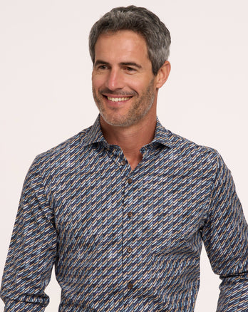 Chemise stretch imprimée Sofa 010 - Navy