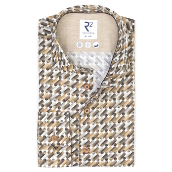 Abstract sofa print stretch shirt 041 - Brown