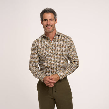 Abstract sofa print stretch shirt 041 - Brown