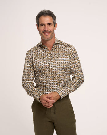 Chemise stretch à imprimé sofa abstrait 041 - Brown