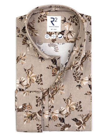 Chemise en coton imprimé floral Pied de poule 041 - Brown