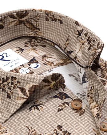 Chemise en coton imprimé floral Pied de poule 041 - Brown