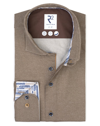 Dobby stretch overhemd 041 - Brown