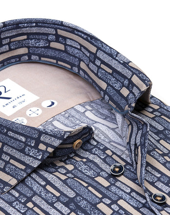 Sofa-print katoenen overhemd 010 - Navy