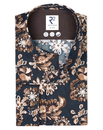 Blumendruck Stretchhemd 010 - Navy