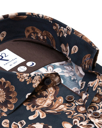 Blumendruck Stretchhemd 010 - Navy