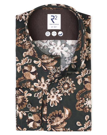 Blumendruck Stretchhemd 070 - Dark green