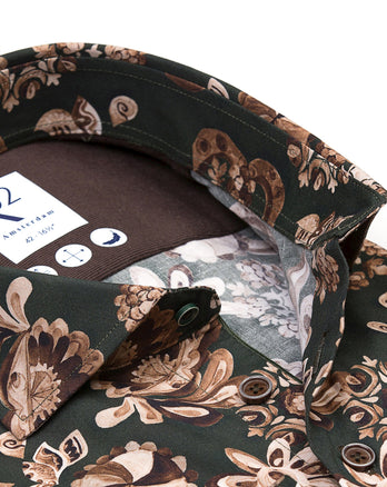 Blumendruck Stretchhemd 070 - Dark green