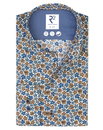 Floral print cotton shirt 014 - Blue