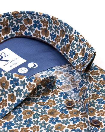Floral print cotton shirt 014 - Blue