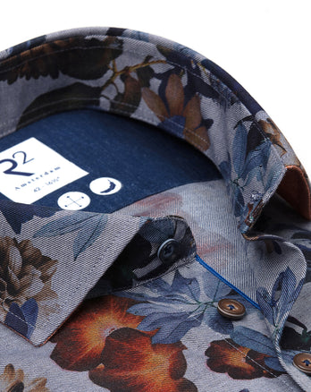 Floral print cotton shirt 010 - Navy