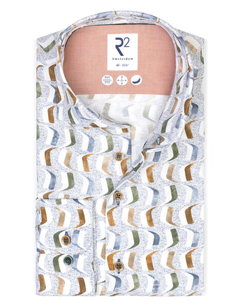 Visgraat print katoenen shirt 014 - Blue