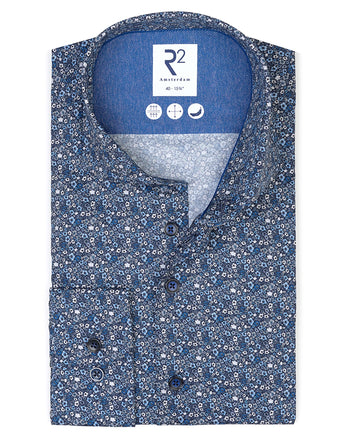 Floral print cotton shirt 014 - Blue