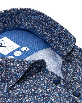 Floral print cotton shirt 014 - Blue