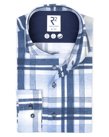 Chemise stretch à carreaux 014 - Blue