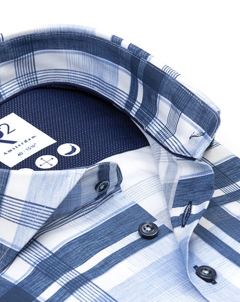 Chemise stretch à carreaux 014 - Blue