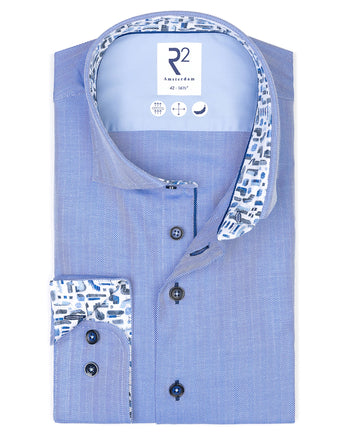 Herringbone cotton shirt 014 - Blue