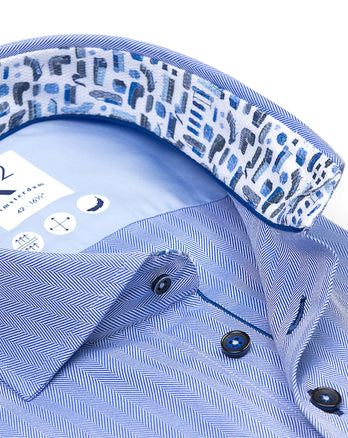 Herringbone cotton shirt 014 - Blue