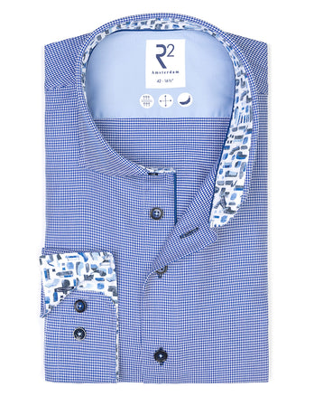 Pied de poule chemise en coton 014 - Blue