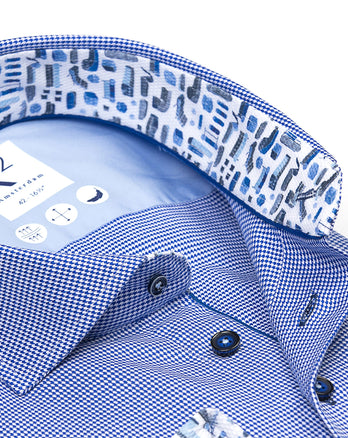 Pied de poule chemise en coton 014 - Blue