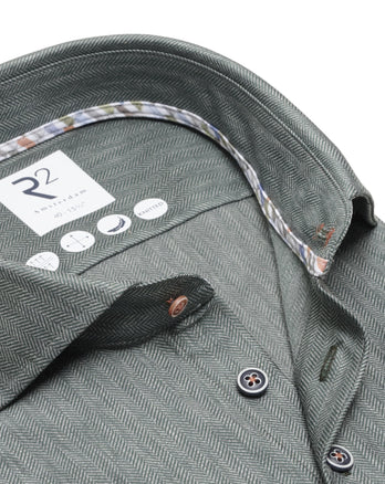 Extra long sleeves. Herringbone knitted shirt 070 - Dark green