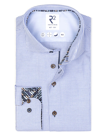 Manches extra longues. Chemise en coton biologique Dobby 014 - Blue