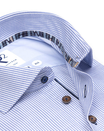 Manches extra longues. Chemise en coton biologique Dobby 014 - Blue