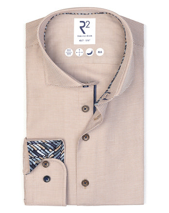 Manches extra longues. Chemise stretch Pied de poule 045 - Beige