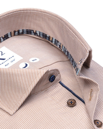 Manches extra longues. Chemise stretch Pied de poule 045 - Beige