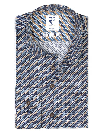 Extra long sleeves. Sofa print stretch shirt 010 - Navy