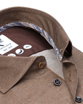 Extra lange Ärmel. Bedrucktes Dobby-Stretch-Hemd 041 - Brown