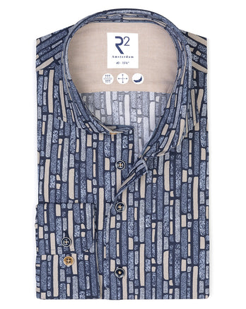 Extra long sleeves. Sofa print cotton shirt 010 - Navy