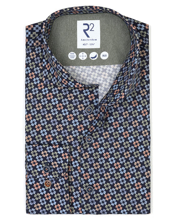 Extra long sleeves. Sofa print cotton shirt 010 - Navy