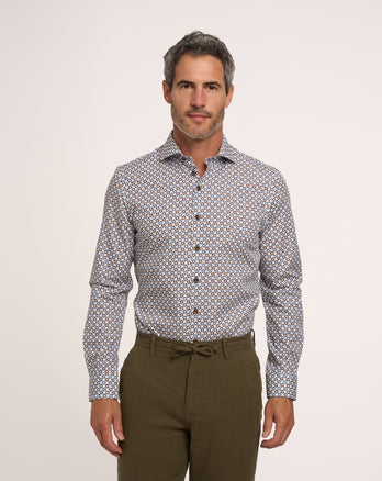 Extra long sleeves. Sofa print cotton shirt 014 - Blue