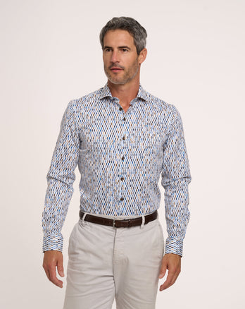 Extra long sleeves. Sofa print dobby cotton shirt 004 - White