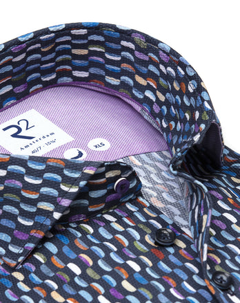 Extra long sleeves. Sofa print dobby cotton shirt 010 - Navy