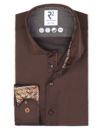 Extra lange mouwen. 2 PLY biologisch katoenmix overhemd 041 - Brown