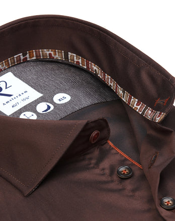 Extra lange mouwen. 2 PLY biologisch katoenmix overhemd 041 - Brown