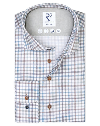 Extra long sleeves. Check print cotton shirt 014 - Blue