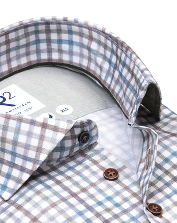 Extra long sleeves. Check print cotton shirt 014 - Blue