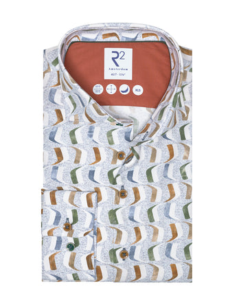 Extra long sleeves. Herringbone print cotton shirt 014 - Blue