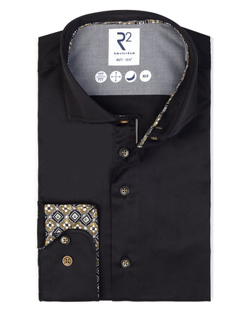 Extra lange mouwen. 2 PLY biologisch katoenen overhemd 020 - Black