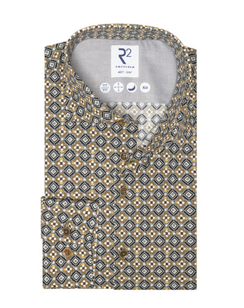 Extra long sleeves. Black gold print stretch shirt 020 - Black