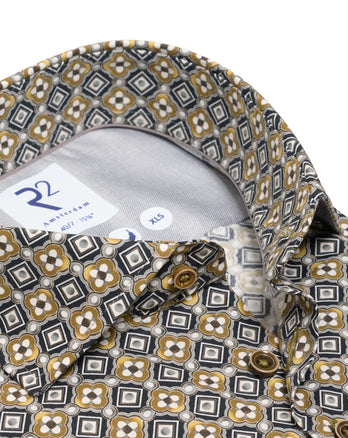 Extra long sleeves. Black gold print stretch shirt 020 - Black