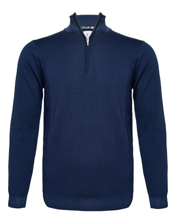 100% Merino wool zip pullover 010 - Navy