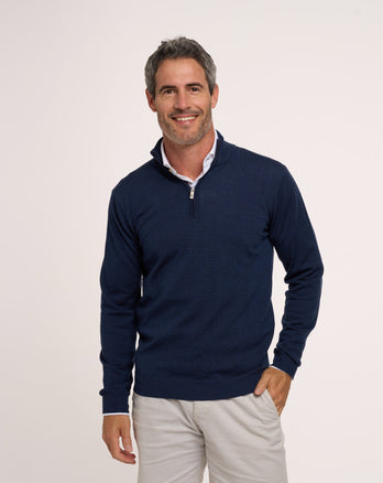 100% Merino wool zip pullover 010 - Navy