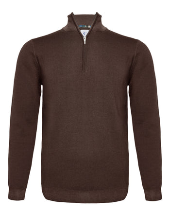 100% Merino wool zip pullover 041 - Brown