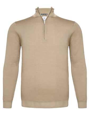 100% Merino wool zip pullover 042 - Taupe