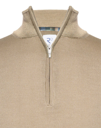 100% Merino wool zip pullover 042 - Taupe